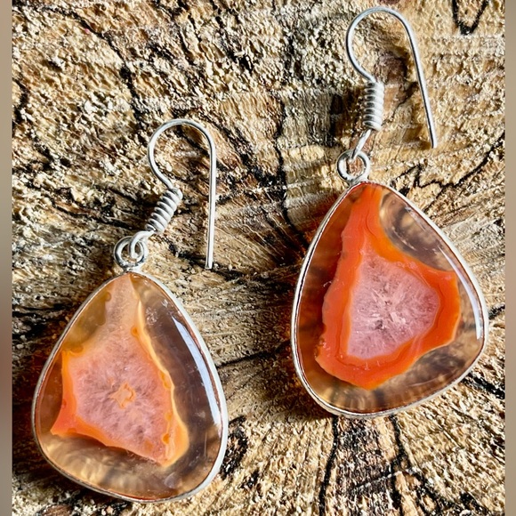 Trasluscent Solar Quartz Drusy Earrings 2” - Picture 3 of 4